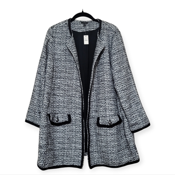 Talbots Textured Tweed Open Front Cardigan Jacket Black White Women's 1X Petite - Picture 11 of 12
